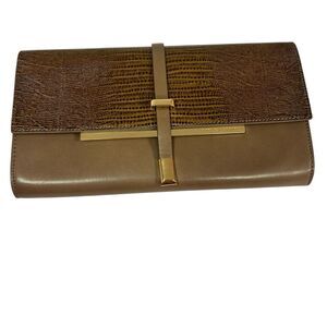 Vince Camuto Women's Brown Leather Clutch with Dust Bag
